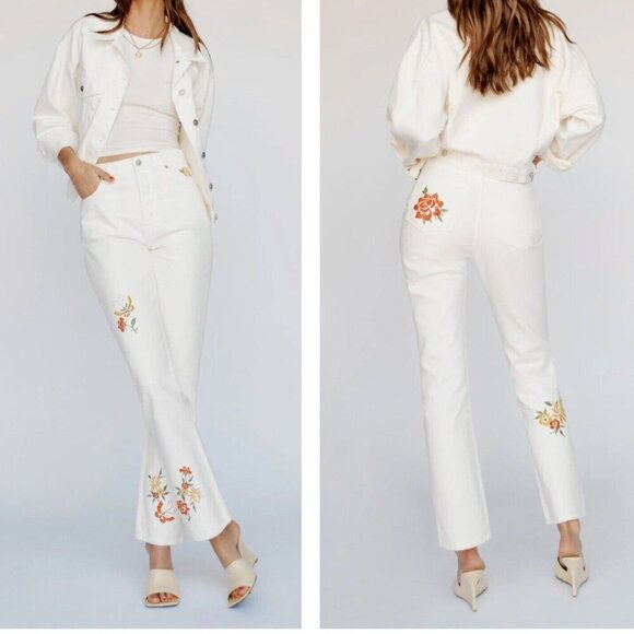 Reformation Denim - Reformation White Floral Straight Leg Jeans
